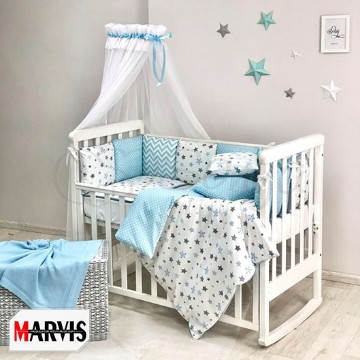 Lenjerie de Pat pentru Bebe/ Copii 11 Baby Stars Bleu
